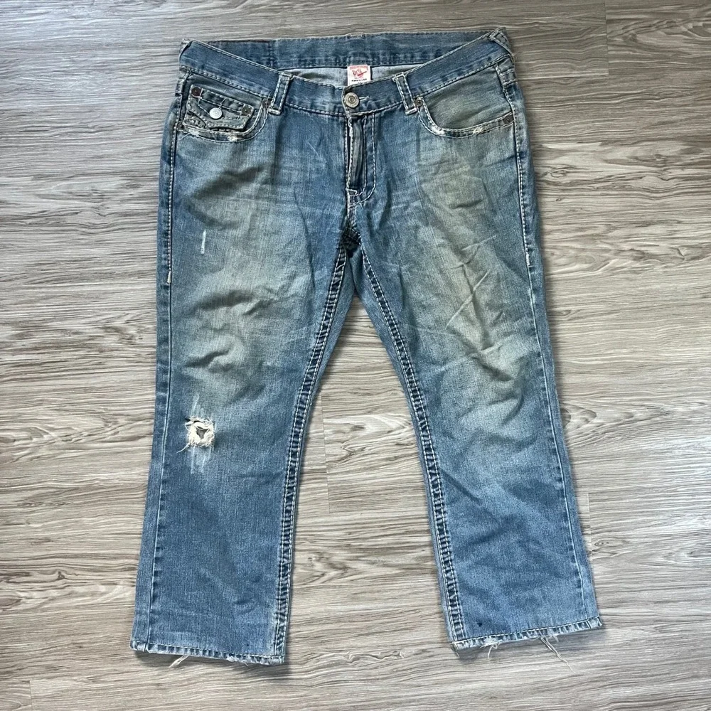 True Religion Billy Super T Jeans Mens 40 Blue Distressed Straight Made in USA